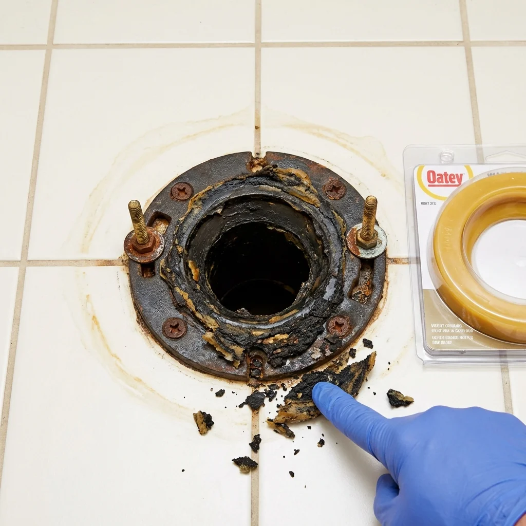 Failed wax ring showing water seepage at the base of a toilet in a Littlestown, PA home