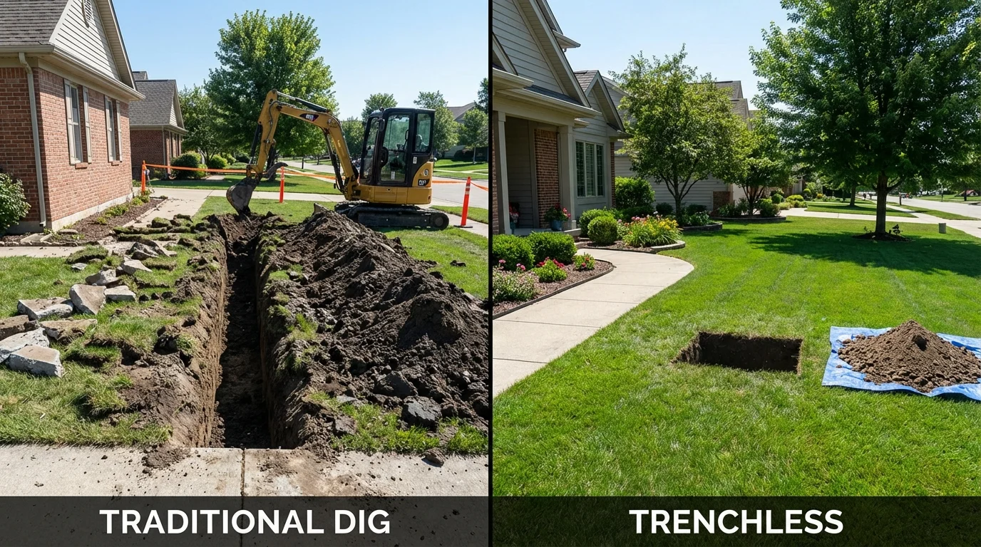 Trenchless sewer repair with minimal yard damage versus traditional excavation in Littlestown, PA